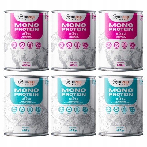Monobiałkowa karma mokra dla psa mix smaków 6 x 400g Gaczoo Mono Protein Ultra