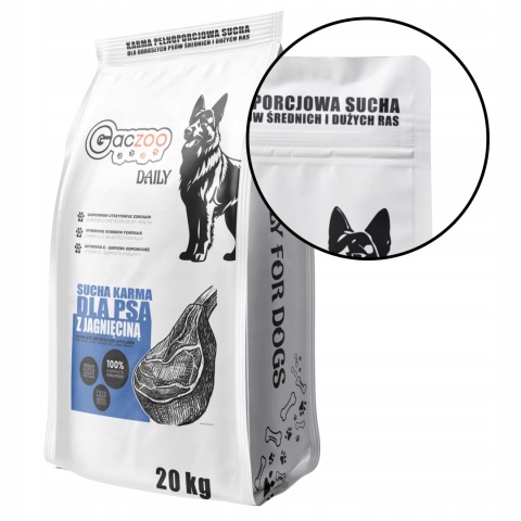 Sucha karma dla psa Gaczoo Daily Jagnięcina 20 kg Adult Dog z Witaminami