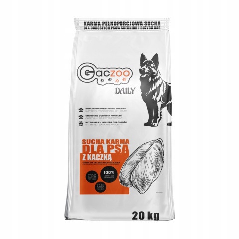 Sucha karma dla psa Gaczoo Daily Kaczka 20 kg Adult Dog z Witaminami