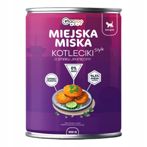 Karma mokra dla kociąt Miejska Miska Gaczoo Kotleciki Jagnięcina 12 x 400g