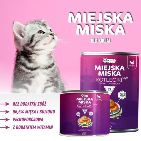 Karma mokra dla kociąt Miejska Miska Gaczoo Kotleciki Jagnięcina 185g