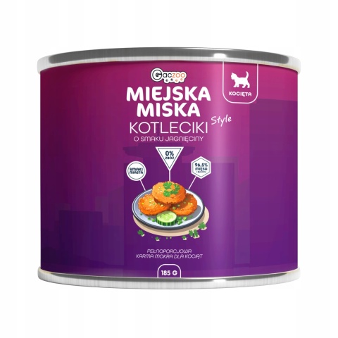 Karma mokra dla kociąt Miejska Miska Gaczoo Kotleciki Jagnięcina 185g