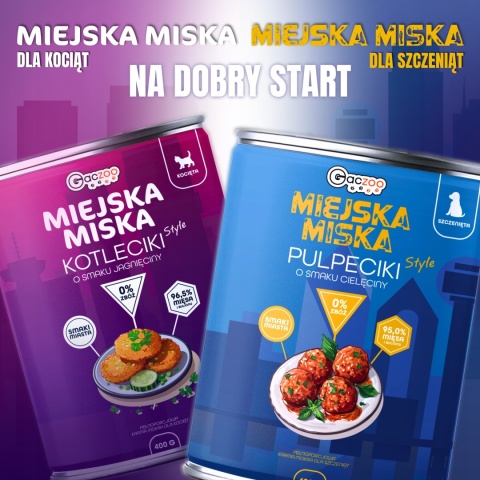 Karma mokra dla kociąt Miejska Miska Gaczoo Kotleciki Jagnięcina 2 x 400g