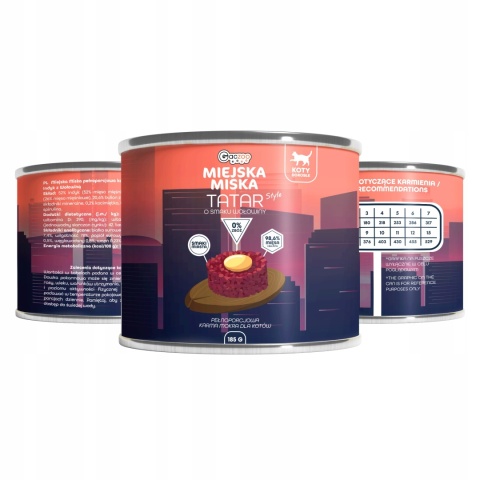 Karma mokra dla kota Miejska Miska Gaczoo Tatar Wołowina 12 x 185g bezzbożowa