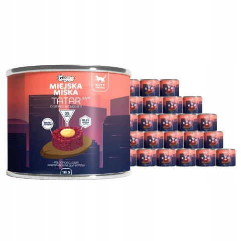 Karma mokra dla kota Miejska Miska Gaczoo Tatar Wołowina 24 x 185g bezzbożowa