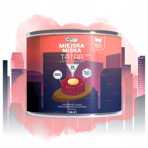 Karma mokra dla kota Miejska Miska Gaczoo Tatar Wołowina 6 x 185g bezzbożowa