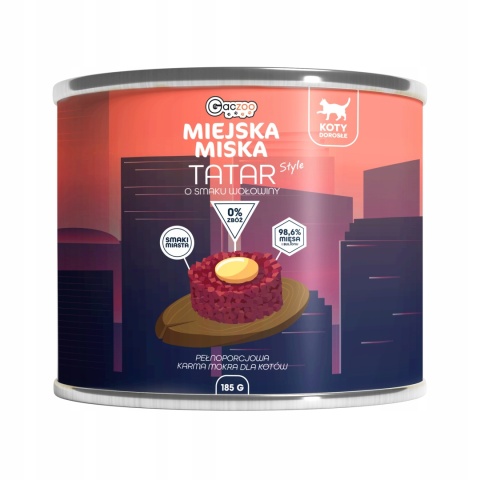 Karma mokra dla kota Miejska Miska Gaczoo Tatar Wołowina 6 x 185g bezzbożowa