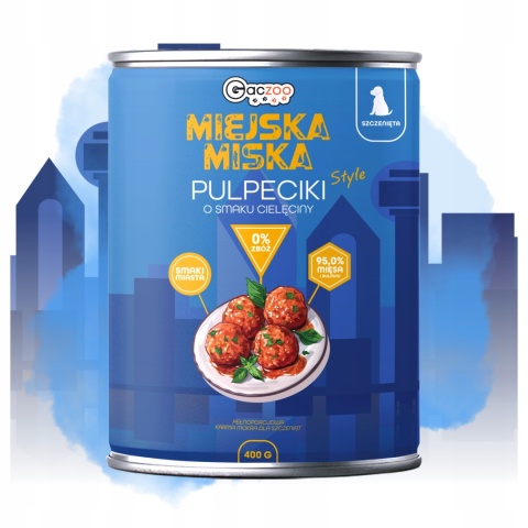 Karma mokra dla szczeniąt Miejska Miska Gaczoo Pulpeciki Cielęcina 12x 400g