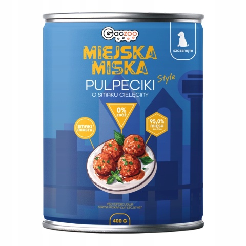 Karma mokra dla szczeniąt Miejska Miska Gaczoo Pulpeciki Cielęcina 12x 400g