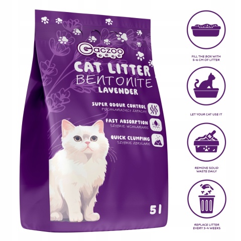 Żwirek dla kota Bentonitowy Lawendowy 2 x 5 L Gaczoo Compact