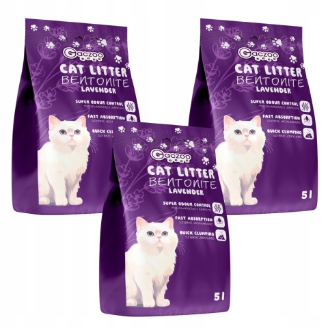 Żwirek dla kota Bentonitowy Lawendowy 3 x 5 L Gaczoo Compact