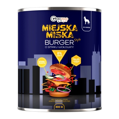 Gaczoo Miejska Miska bezzbożowa karma mokra dla psa Burger Wołowina 800g