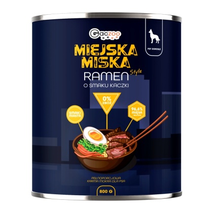Gaczoo Miejska Miska bezzbożowa karma mokra dla psa Ramen Kaczka 800g