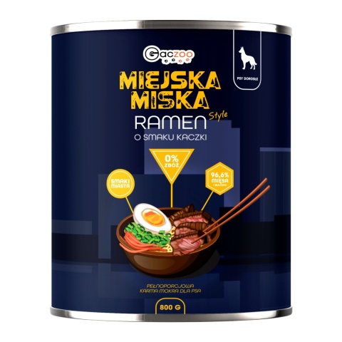 Gaczoo Miejska Miska bezzbożowa karma mokra dla psa Ramen Kaczka 800g