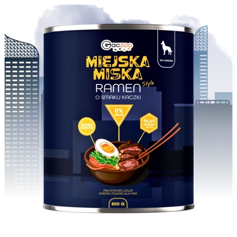 Gaczoo Miejska Miska bezzbożowa karma mokra dla psa Ramen Kaczka 800g